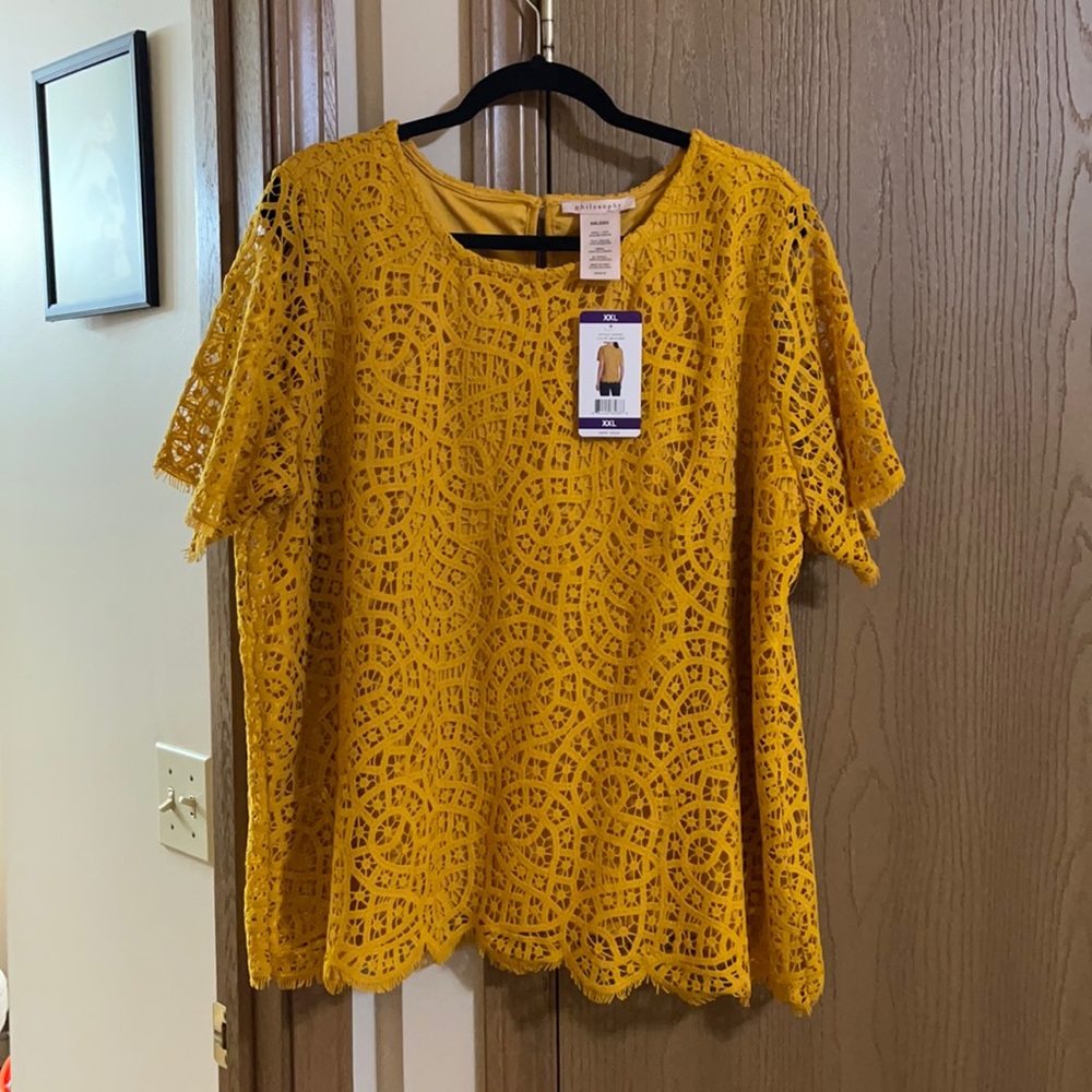 Brand new yellow crocheted pullover blouse